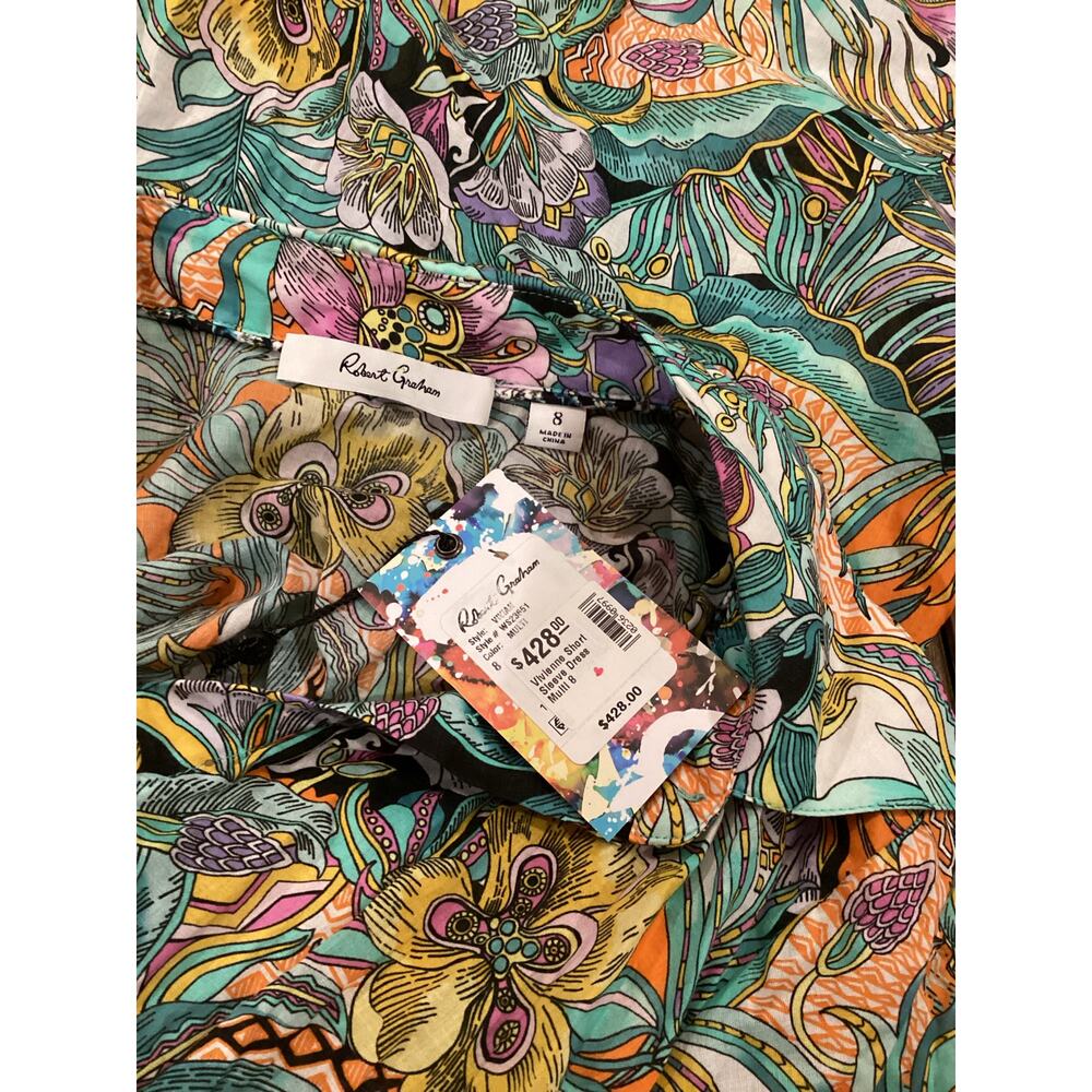 Robert Graham Vivienne short sleeve button down multi color floral midi dress 8 - Picture 4 of 10